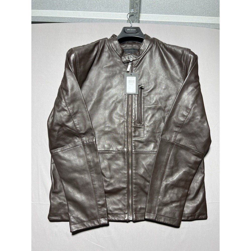 John Varvatos Leather Racer Jacket Brown Sheep Leather X‎ Large
